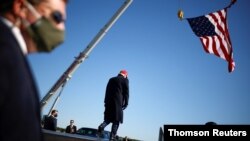 U.S. President Trump departs after holding a campaign rally at Fayetteville Regional Airport in Fayetteville