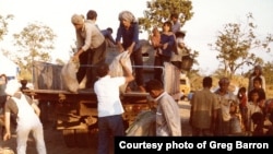 Food supply was unloaded in one of the refugee camps located in Thailand, November, 1979. (Courtesy photo of Greg Barron)