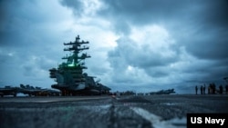 在南中國海執行例行任務的美國海軍羅納德.里根號（USS Ronald Reagan）航空母艦。（2021年6月14日）