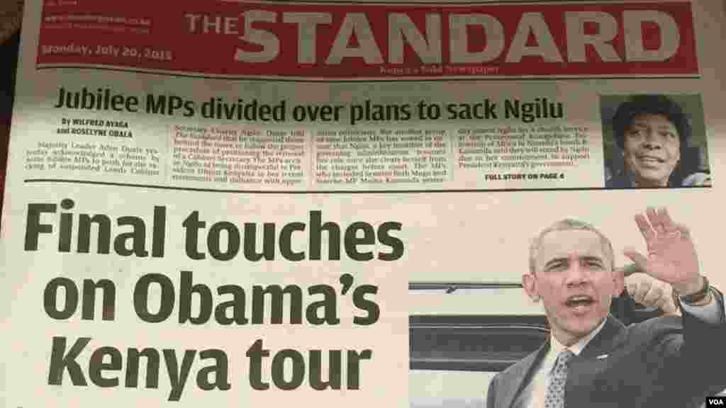 Gazeti la "The Standard" la Kenya linaonyesha matayarisho ya dakika za mwisho kwa ziara ya rais Obama. &nbsp;