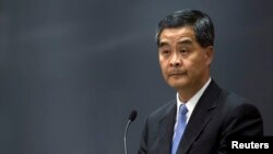 FILE - Hong Kong's Chief Executive Leung Chun-ying speaks during a news conference in Hong Kong.