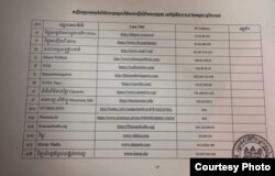 បញ្ជី​រាយ​ឈ្មោះ​សារព័ត៌មាន​នេះ រួម​ទាំង VOA សំឡេង​សហរដ្ឋ​អាមេរិក​និង​វិទ្យុ​អាស៊ី​សេរី ដែល​គេហទំព័រ​ត្រូវ​បាន​ហាម​ឃាត់​មិន​អាច​មើល​បាន​លើ​បណ្ដាញ​អ៊ីនធឺណិត​មុន​ការ​បោះ​ឆ្នោត​។​ (រូប​ផ្ដល់​ឲ្យ​)