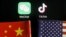 美中國旗與tiktok和微信的app。