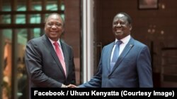 Rais Uhuru Kenyatta na Kiongozi wa upinzani Raila Odinga,. (Facebook/Uhuru Kenyatta) 