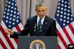 FILE - President Barack Obama speaks about the nuclear deal with Iran at American University in Washington, Aug. 5, 2015.