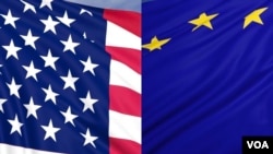 美国国旗和欧盟旗帜
