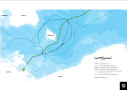 Nord Stream 2 projected routes around Bornholm, Denmark (Image Nord Stream 2 AG)