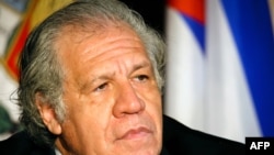 El secretario general de la Organización de los Estados Americanos (OEA), Luis Almagro, escucha durante el Foro del Instituto Interamericano para la Democracia "Defensa de la Democracia en las Américas" en Miami, EE. UU., el 5 de mayo de 2021.