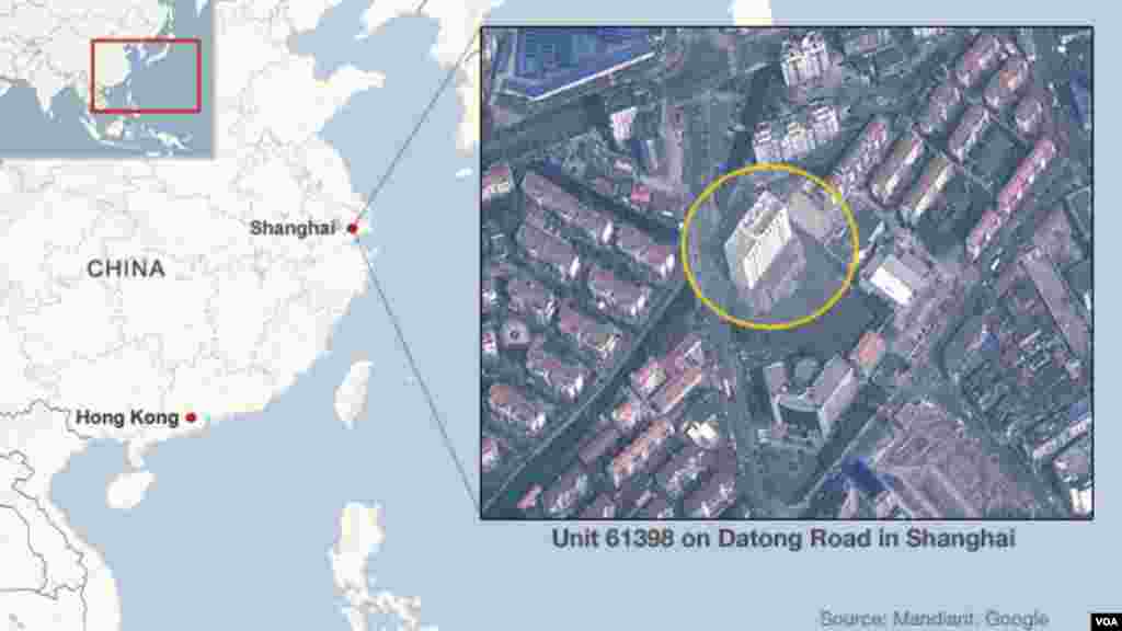 Bản đồ trụ sở ch&iacute;nh của nh&oacute;m tin tặc 'APT1' tại Thượng Hải, Trung Quốc.