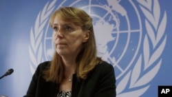 UN Special Rapporteur on the Situation of Human Rights in Cambodia Rhona Smith listens to a reporter's questions during a press conference at her main office in Phnom Penh, Cambodia, Wednesday, Oct. 19, 2016. Smith on Wednesday wrapped up her ten-day mission to Cambodia during which she met with the government officials, people of non-governmental organizations and opposition party lawmakers. (AP Photo/Heng Sinith)