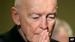 FILE - Cardinal Theodore McCarrick prays during the United States Conference of Catholic Bishops' annual fall assembly in Baltimore, MD.