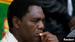 L'opposant accusé de trahison Hakainde Hichilema lors d'un rassemblement à Lusaka, le 18 janvier 2015