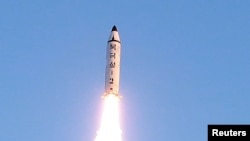 A view of the test-fire of a Pukguksong-2 missile, Feb. 13, 2017.
