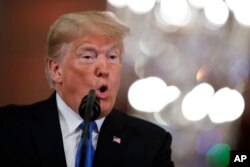 FILE - President Donald Trump speaks during a news conference in the East Room of the White House, Nov. 7, 2018.