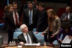 Churkin AQShning BMTdagi elchisi Samanta Pauer bilan, BMT Xavfsizlik Kengashi, 2014