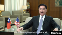 台湾外交部长吴钊燮2020年4月9日在哈德逊研究所网络研讨会上发表视频演说谈台湾防疫成效(台湾外交部视频截屏）