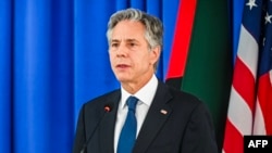 El secretario de Estado de EEUU, Antony Blinken, habla durante una conferencia de prensa conjunta con el presidente de Guyana, Irfaan Ali en Georgetown, Guyana, el 6 de julio de 2023.