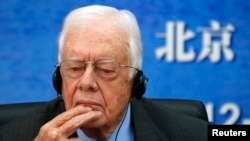 美國前總統卡特在北京大學的座談會上（資料照片，2012年12月12日）