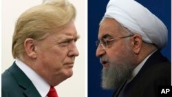 A combination of two pictures shows U.S. President Donald Trump (L) on July 22, 2018, and Iranian President Hassan Rouhani on Feb. 6, 2018.