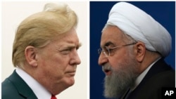 U.S. President Donald Trump, left, on July 22, 2018, and Iranian President Hassan Rouhani on Feb. 6, 2018. 