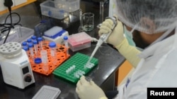 រូប​ឯកសារ៖ អ្នក​ស្រាវជ្រាវ​ម្នាក់​កំពុង​ធ្វើ​ការ​នៅ​ក្នុង​មន្ទីរពិសោធន៍​របស់​ ​Serum Institute of India ​នៅ​ក្នុង​ទី​ក្រុង Pune របស់​ឥណ្ឌា កាល​ពី​ថ្ងៃ​ទី​១៨ ខែ​ឧសភា ឆ្នាំ​២០២០។