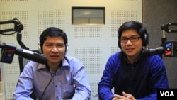 លោក សូ ច័ន្ទតារា (ឆ្វេង) អ្នកសម្របសម្រួល​ជាន់ខ្ពស់​ខាងភាពយន្ត​នៃ​មជ្ឈមណ្ឌល​បណ្តុះបណ្តាល​ភាពយន្ត (CFC) និង​លោក ជ័យ សម្បត្តិ (ស្តាំ) ផលិតករ​ភាពយន្ត​និង​អ្នកដឹកនាំរឿង​ទូរទស្សន៍​នៃ​អង្គការ BBC Media Action។ (លឹម សុធី/VOA)