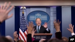 White House press secretary Sean Spicer speaks during the daily briefing at the White House in Washington, Jan. 25, 2017.