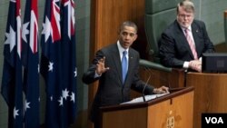 Obama dijo ante el Parlamento de Australia que Estados Unidos “está girando su atención hacia al vasto potencial de la región Asia-Pacífico”.