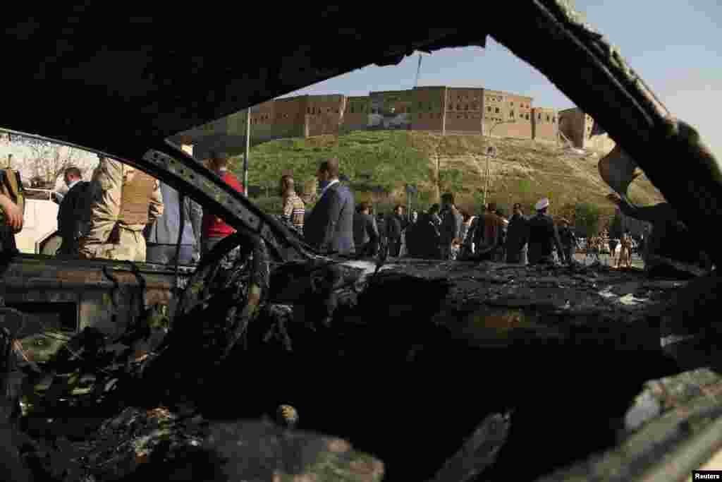 The interior of the car used in the attack in Irbil, the capital of Iraq's Kurdistan region, Nov. 19, 2014.
