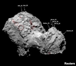 Pits on the surface of Comet 67P/Churyumov Gerasimenko's northern hemisphere are pictured in this August 3, 2014 handout photo obtained by Reuters, July 1, 2015.