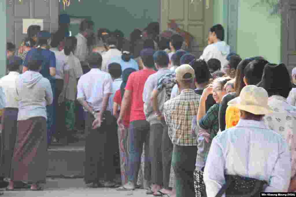 Voters lining up to vote in a polling station in Pyay Township. Nov. 8th, 2015