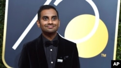 FILE - Aziz Ansari arrives at the 75th annual Golden Globe Awards in Beverly Hills, Calif., Jan. 7, 2018. (Photo by Jordan Strauss/Invision/AP)