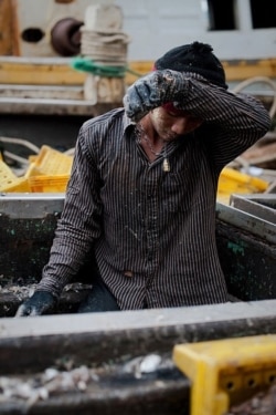 Miles de hombres de Myanmar y Camboya se lanzan al mar en botes de pesca tailandeses todos los días, pero muchos son trabajadores no voluntarios, son esclavos obligados a trabajar bajo condiciones brutales y bajo amenaza de muerte. Septiembre 2011.