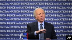 FILE - Sen. Joseph Lieberman, I-Conn., speaks on CBS's "Face the Nation" in Washington, April 22, 2012.