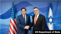 گیدئون ساعر وزیر امور خارجه اسرائیل (راست)، و مارکو روبیو وزیر امور خارجه آمریکا - آرشیو