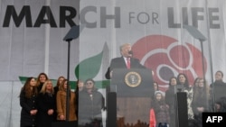 US President Donald Trump speaks during the 47th annual "March for Life" in Washington, DC, on January 24, 2020. (Photo by Nicholas Kamm / AFP)