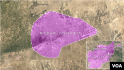 Mapa de Mazar-i-Sharif en Afganistán, donde el consulado de Alemania fue atacado con un coche-bomba.