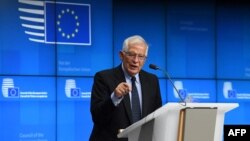 Visoki predstavnik Evropske unije Žozep Borelj tokom zajedničke konferencij za štampu Saveta za spoljne poslove u sedištu u Briselu, 12. jula 2021.