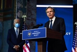 Nominated Secretary of State Antony Blinken speaks during President-elect Joe Biden's cabinet announcement event in Wilmington, Delaware, on Nov. 24, 2020.