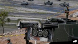 圖為美國製造的“海馬斯”高機動火箭炮系統。 （2016年4月14日）