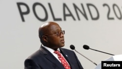 Waziri mkuu wa Eswatini Ambrose Dlamini wakati wa uhai wake akizugumza katika wa mabadiliko ya hali ya hewa wa Umoja wa Mataifa COP 24 huko Katowice, Poland, Dec. 3, 2018. 