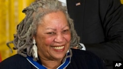 FILE - U.S. Nobel literature laureate Toni Morrison, seen in this May 29, 2012 file photo, received Distinguished Service Awards at the Authors Guild's 25th annual gala in New York City on Wednesday, May 24, 2017. 