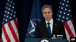 El secretario de Estado estadounidense Antony Blinken ofrece una conferencia de prensa con el secretario general de la OTAN, Jens Stoltenberg, en el Departamento de Estado, el 29 de enero de 2024, en Washington.