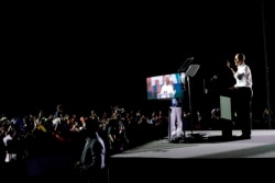Former President Barack Obama speaks at a rally as he campaigns for Democratic presidential candidate former Vice President Joe Biden, Monday, Nov. 2, 2020, in Miami. (AP Photo/Lynne Sladky)
