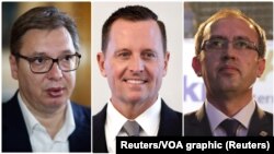 Šefovi delegacija dve strane Aleksandar Vučić i Avdulah Hoti i posrednik u razgovorima, specijalni savetnik američkog predsednika Ričard Grenel (Foto: Reuters)