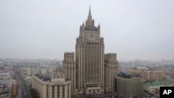 FILE - View of the Russian Foreign Ministry building in Moscow, Russia, March 1, 2015.