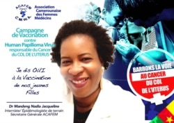 A poster of a member of Cameroon's Medical Women Association endorsing HPV vaccines.