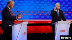 የዩናይትድ ስቴትስ ፕሬዚዳንት ጆ ባይደን እና የቀድሞው ፕሬዚዳንት እና የሪፐብሊካን ፕሬዚዳንታዊ እጩ ዶናልድ ትራምፕ፣ የ2024 ፕሬዚዳንታዊ ምርጫ የመጀመሪያ ክርክራቸውን አትላንታ በሚገኘው የሲኤንኤን ቴሌቭዥን ጣቢያ ሲያካሂዱ እአአ ሰኔ 6/2024