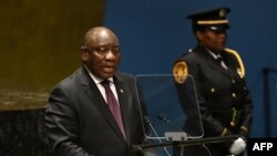 UMongameli weSouth African uMnu Cyril Ramaphosa ekhuluma emhlanganweni we78th United Nations General Assembly esigodlweni seUN eNew York, mhlaka 19 September, 2023. (Photo by Ed JONES / AFP)