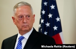 FILE - U.S. Defense Secretary Jim Mattis attends a press conference in Garmisch-Partenkirchen, Germany, June 28, 2017.